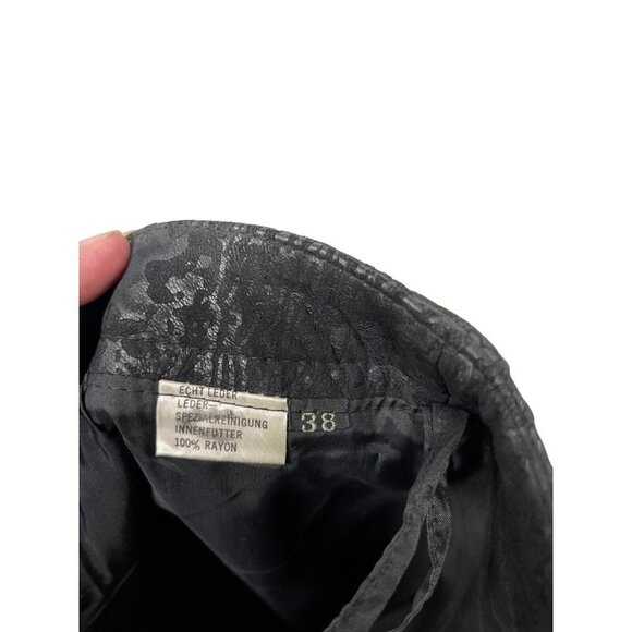 Vintage Leather Pencil Skirt Black Embossed Size 4 - Picture 3 of 4